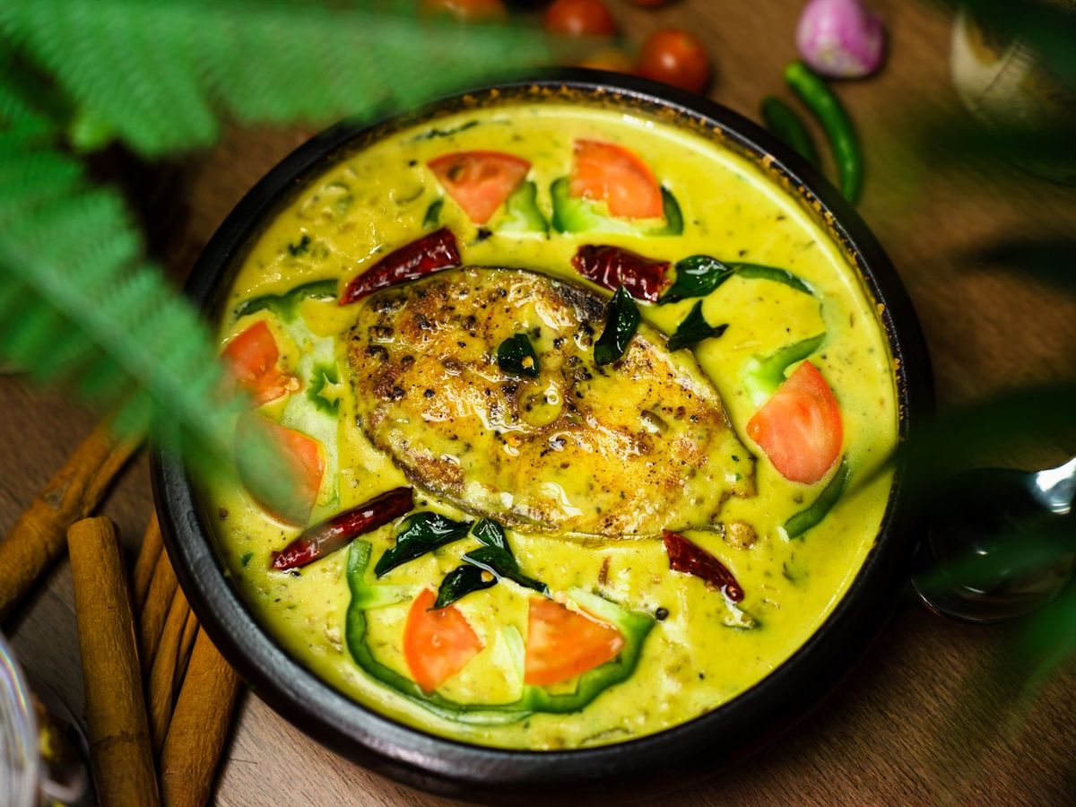 Fish curry in coconut gravy with tomato and green chilli